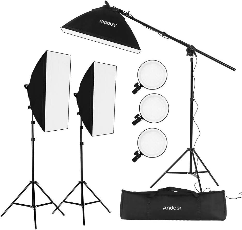 Andoer Studio Photography Softbox LED Light Kit Including 20 * 28 Inches Softboxes 45W Bi-color Temperature 2700K/5500K Dimmable LED Lights 2 Meters Light Stands Carry Bag, 3 Packs