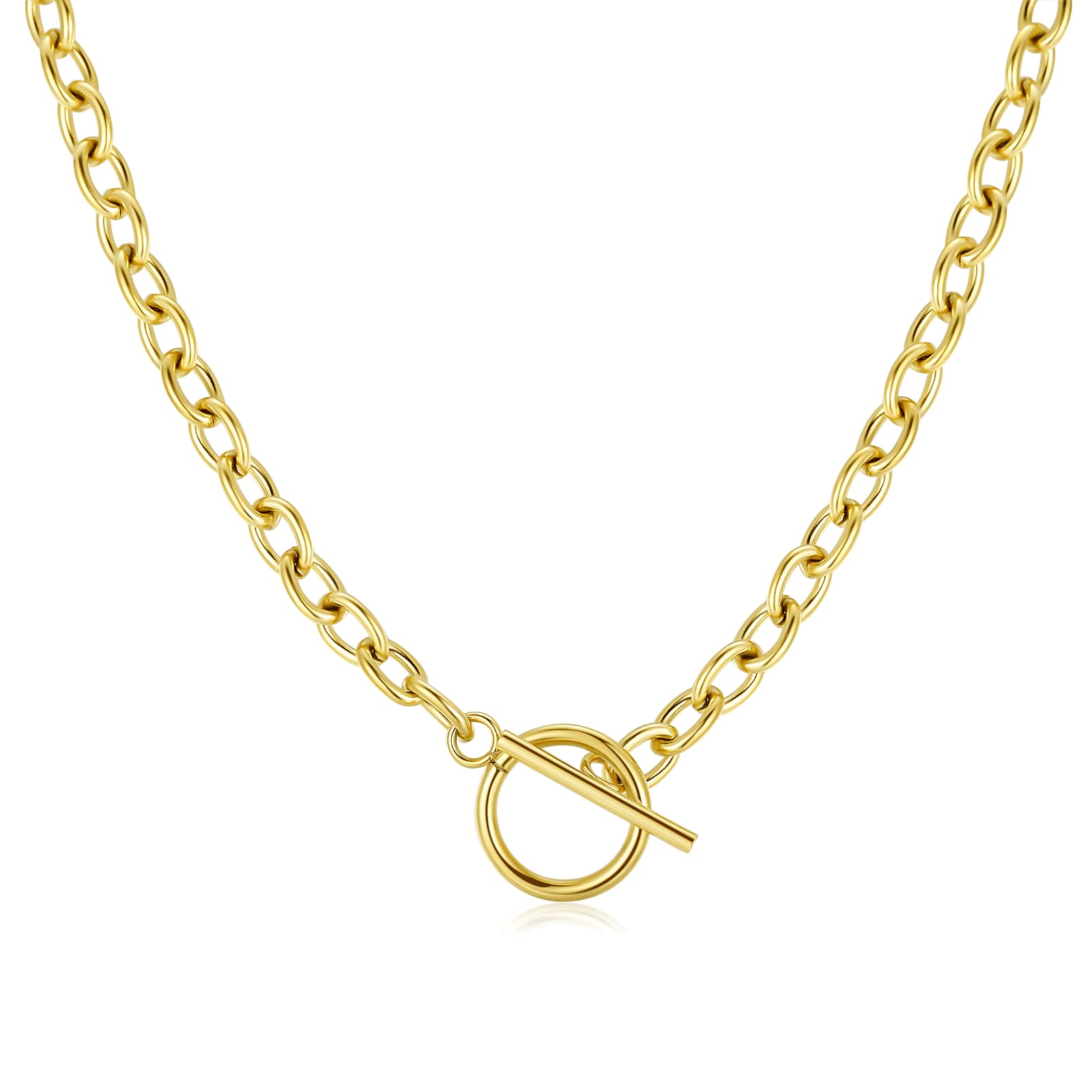 MARLION JEWELS Cadena de acero quirúrgico bañada en plata/oro de eslabón grueso con un aro y una barrita decorativa para mujer, niña. Ideal para regalo del día de la madre, cumpleaños, aniversario. Joyería mujeres