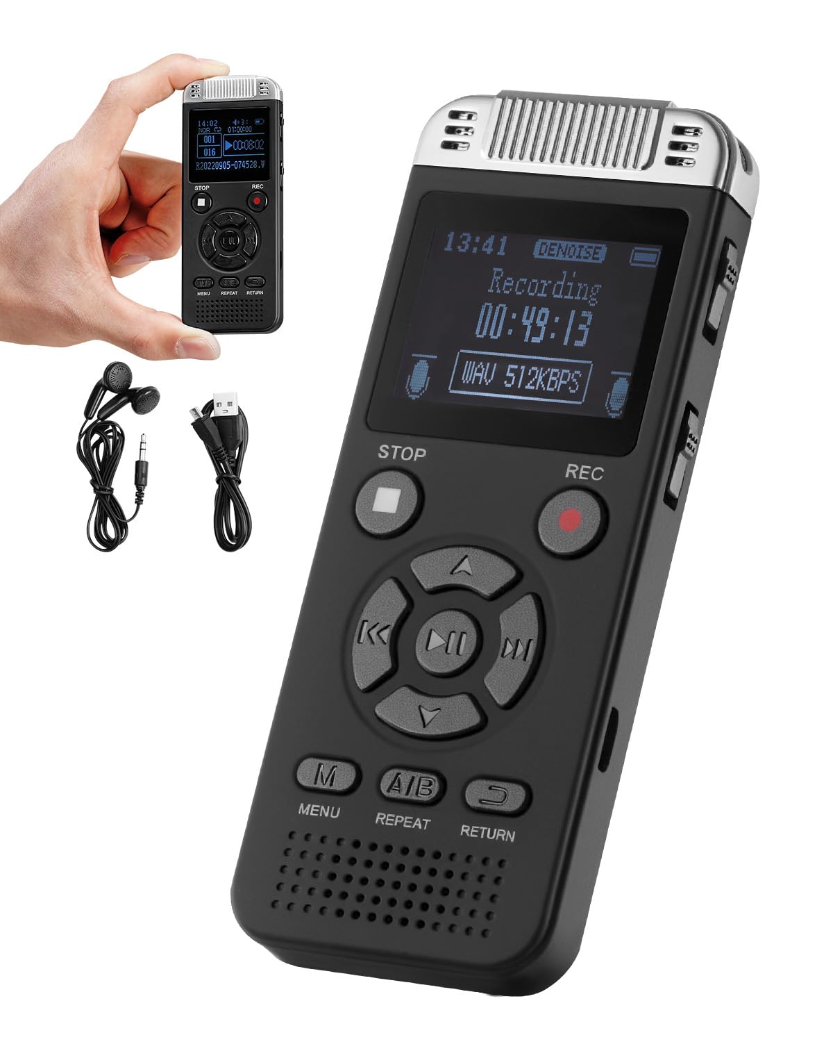 VEVOR Digital Voice Recorder, 128GB, Voice Activated Recorder with Playback, Audio Recording Device with Password USB, 8730 Hours of Storage 40 Hours of Continuous Recording, for Lectures, Meetings