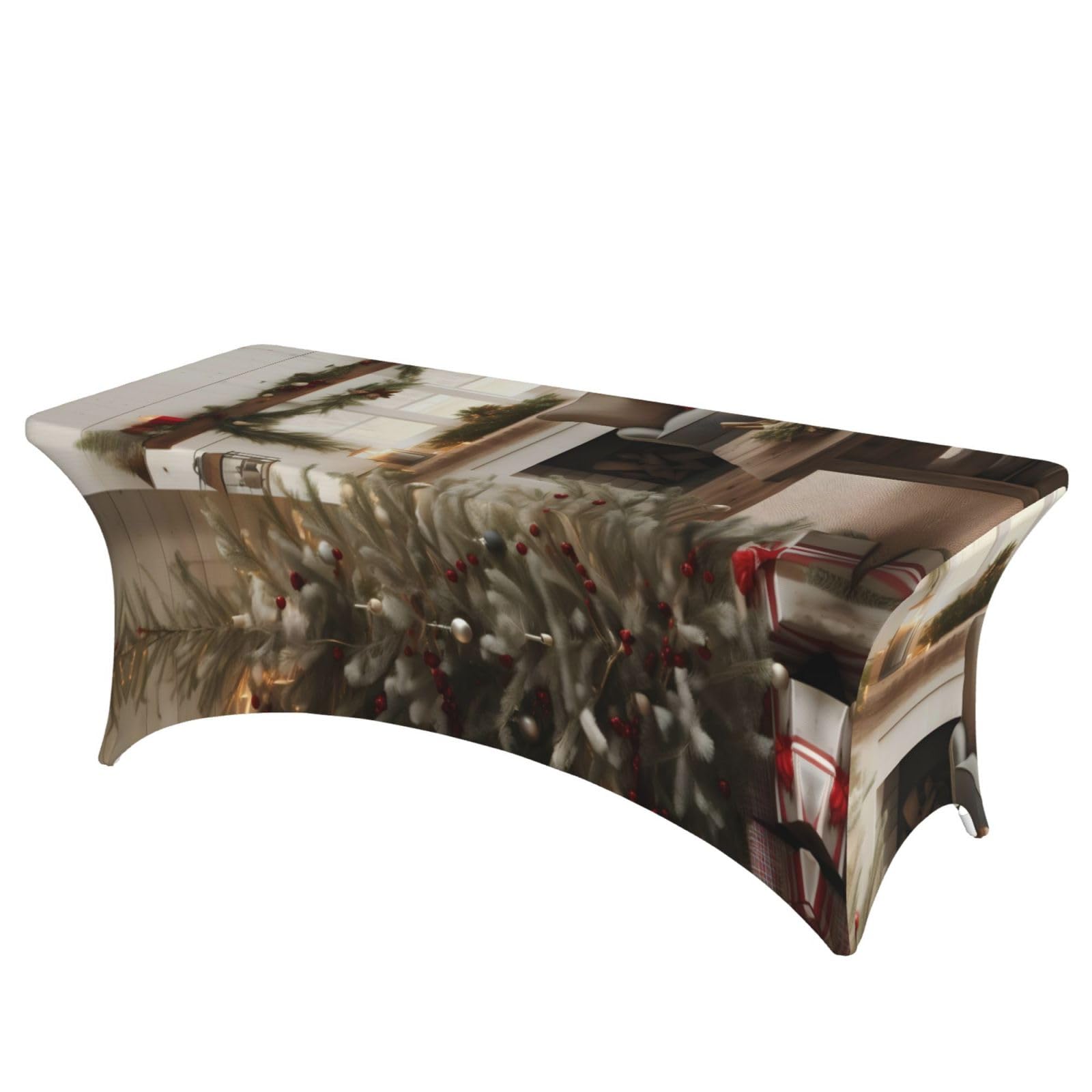 Nappe de Noël rectangulaire lavable haute élasticité pour protéger et décorer la table