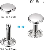 Vista 3 de uxcell 100 juegos de remaches de cuero, remaches de doble tapa de 0.354 pulgadas, remaches de metal de 0.472 pulgadas de altura, remaches