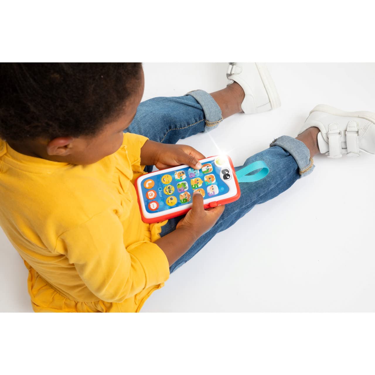 Chicco Smiley smartfon, dwujęzyczny, hiszpański/angielski, dydaktyczny dla dzieci, głośnik, interaktywna zabawka, membrana dotykowa, ze światłami i dzwonkiem, od 6 miesięcy do 3 lat