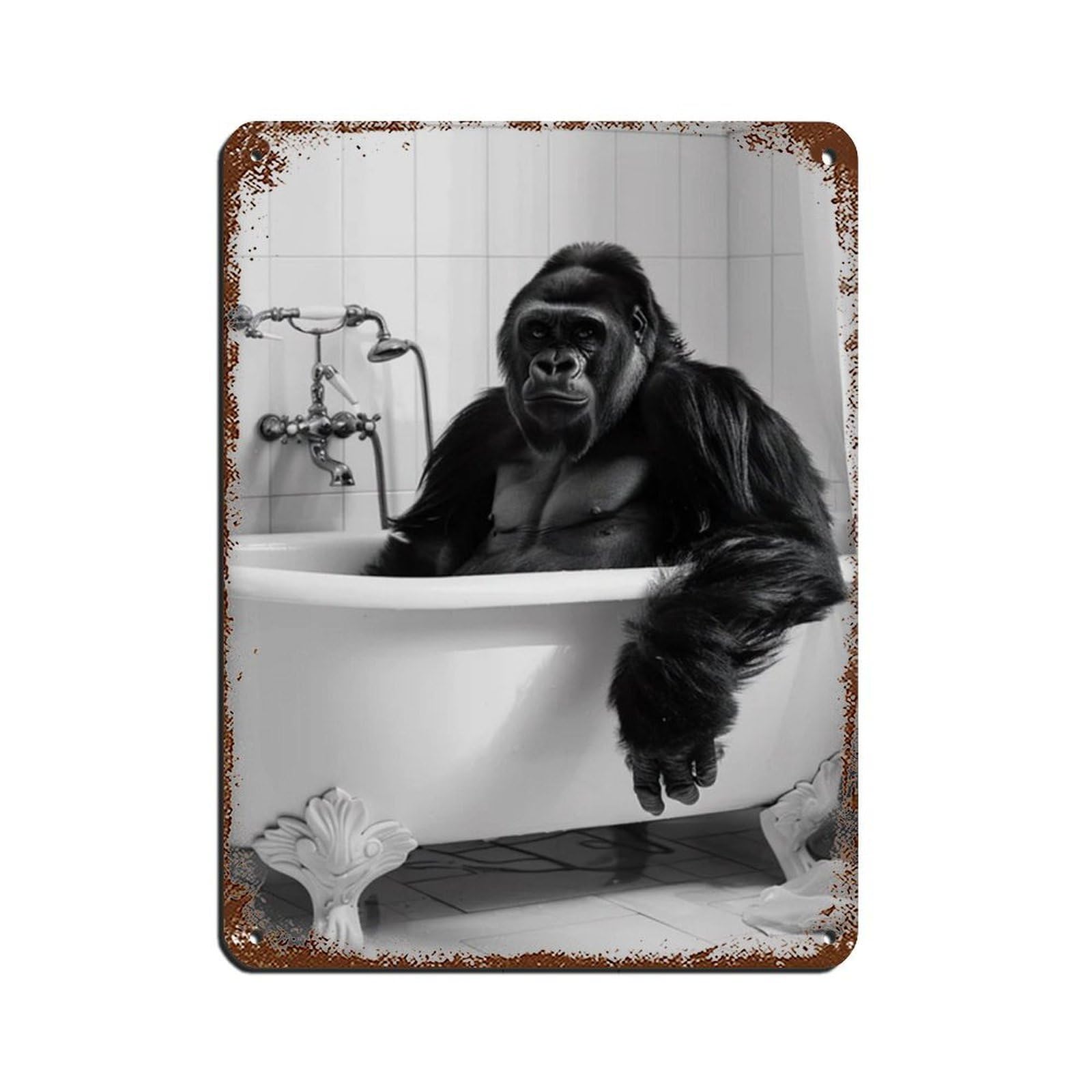 Gorilla in The Bathtub, Funny Animal Poster (3) Retro Poster Metal Tin Sign Chic Art Retro Iron Painting Bar People Cave Cafe Family Garage Poster Wall Decoration 12x16inch(30x40cm)