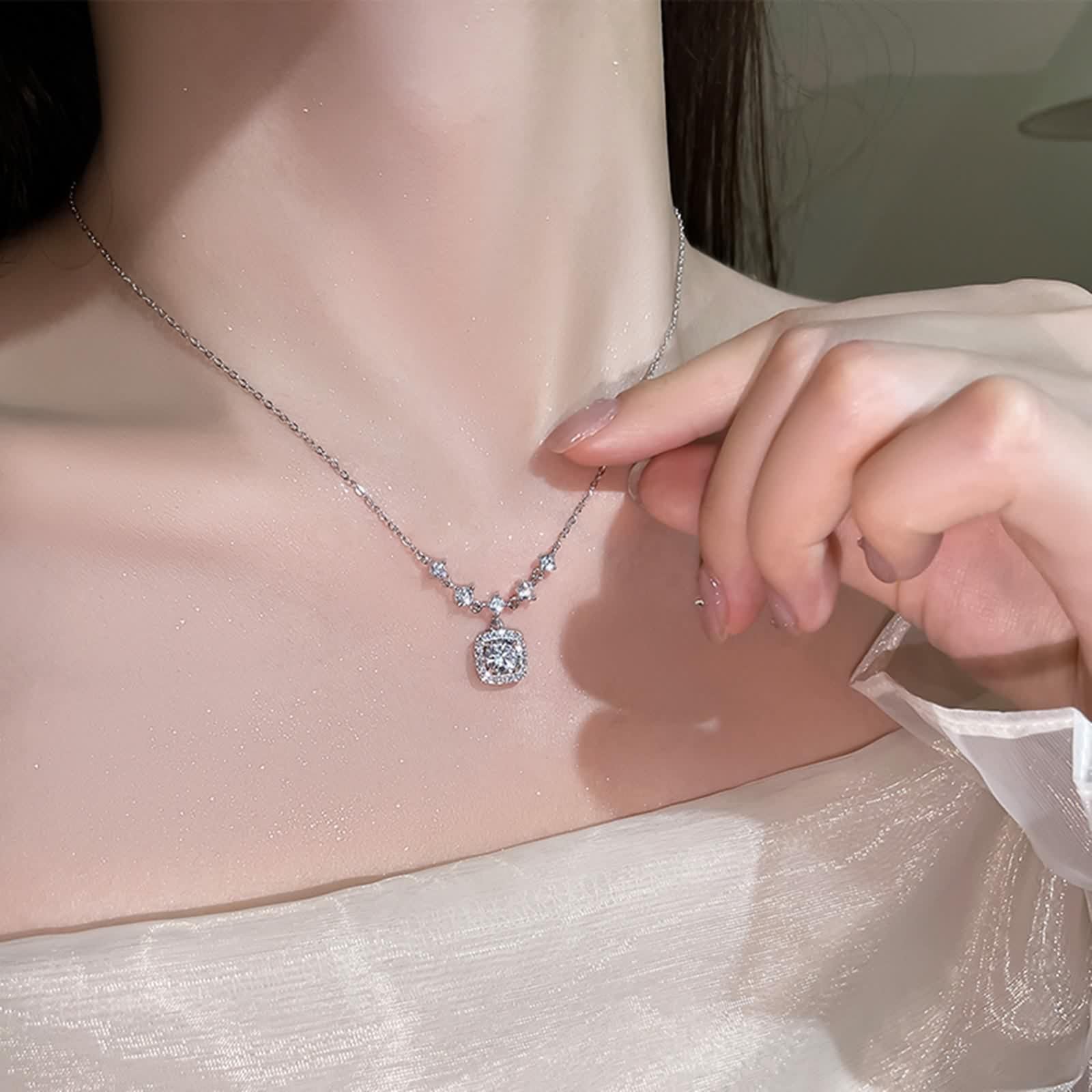 Moissanite Necklace, Women's Necklace Elegant Pendant Chain 9K/14K/14K / 18K Elegant 40+5cm Long