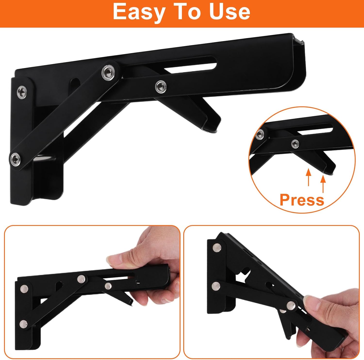 2Pcs Folding Shelf Brackets Heavy Duty Collapsible Triangle Shelf Bracket Stainless Steel Wall Mounted Brackets for Bench Table(6 Inch)
