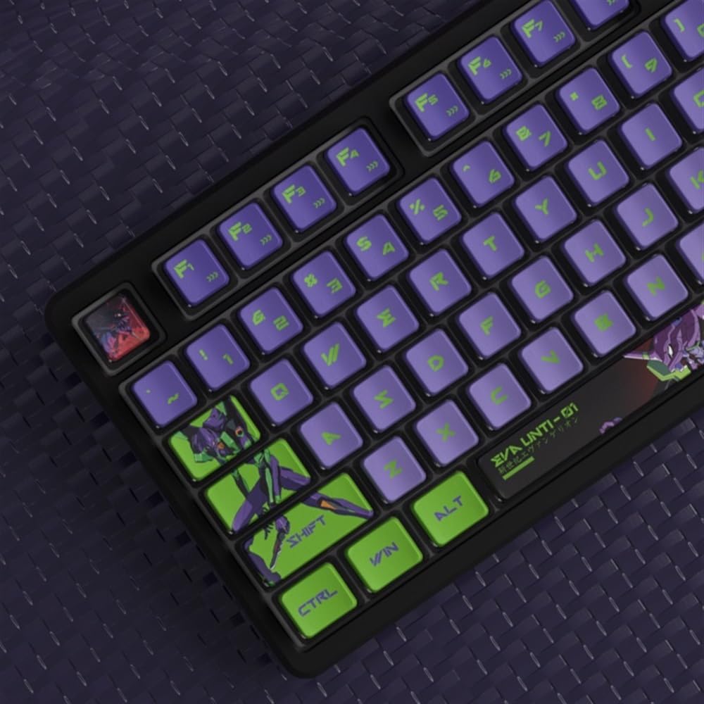 DucKey Copritasti Traslucidi Evangelion, Tastiera da Gioco Meccanica Eva Anime OEM Profilo PBT+Tastiera PC(EVA-01)