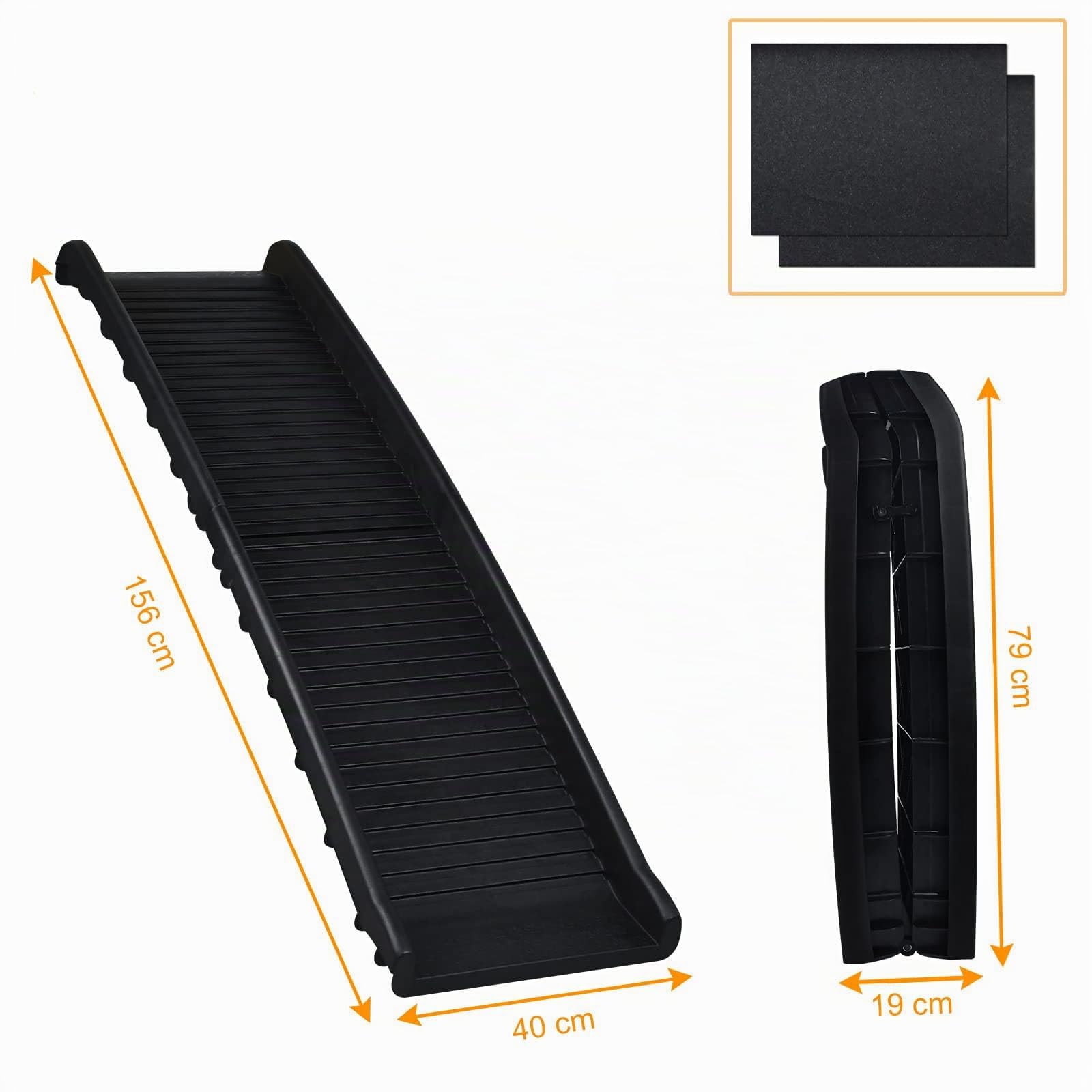 Rampe de voiture pliable pour chien - Antidérapante - Jusqu'à 90 kg - Pour grands et petits animaux - 156 x 40 cm - Noir