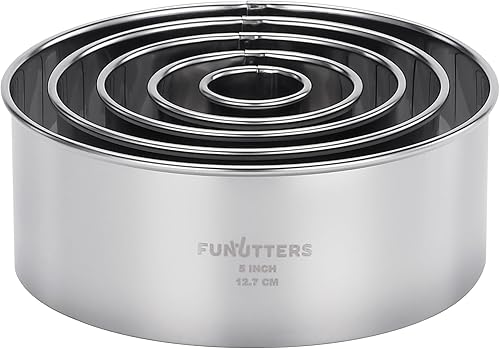 Juego de cortadores de galletas, juego de 5 piezas, mide 1, 2, 3, 4 y 5 pulgadas, anillos redondos de metal para hornear repostería, galletas y