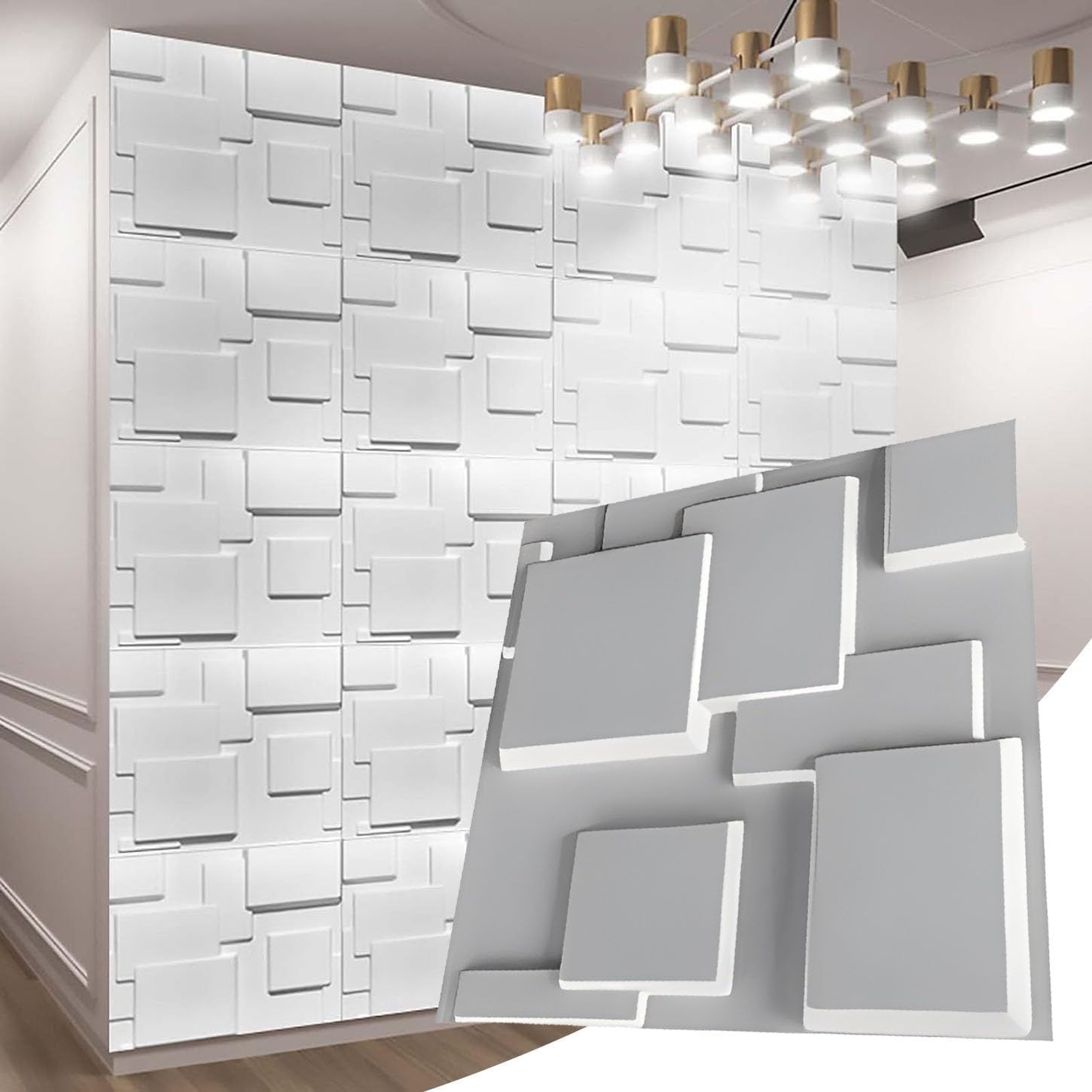 HAILM 3D Wall Tiles 50X50cm Wall Paneling PVC Wall Cladding Panels Decorative Diamond Wall Covering White for Living Room, Bedroom, Bathroom, Interior Home Wall Decor,20pcs