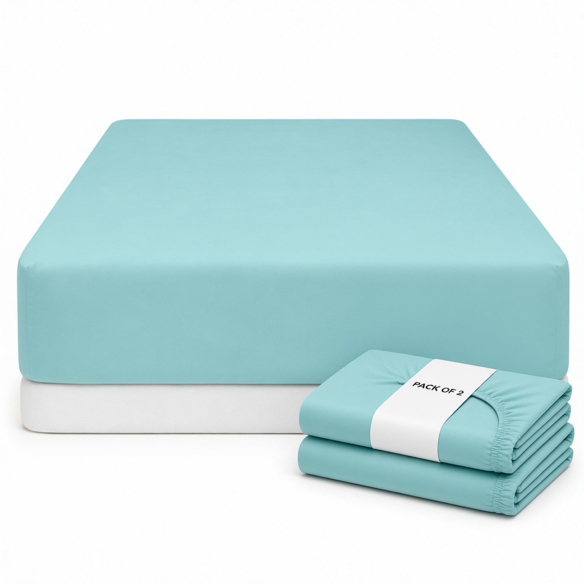 Q&H - 2x Double Bedding Fitted Sheet Duck Egg - Brushed Microfibre 30cm Deep Pocket Elasticated Fit - Easy Care Soft & Breathable - Washable Fade & Shrink Resistant Mattress Sheet