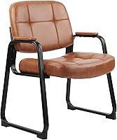 Vista 47 de CLATINA Silla de cuero para oficina, sala de espera, con base de trineo, silla de recepción sin ruedas con reposabrazos y soporte de madera, sillón