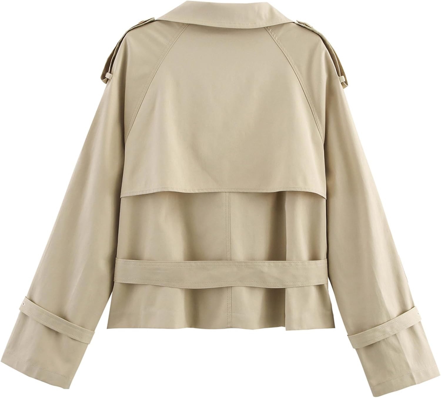 Women Trench Coat Double Breasted Stand Collar Belted Outerwear Fall Casual Fashion Cropped Jacket - Image 7