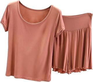 Women's Pajamas Set Home Loungewear Short Sleeve Crewneck T-Shirts Tops Elastic Waist Wide Leg Pj's Shorts Outfits