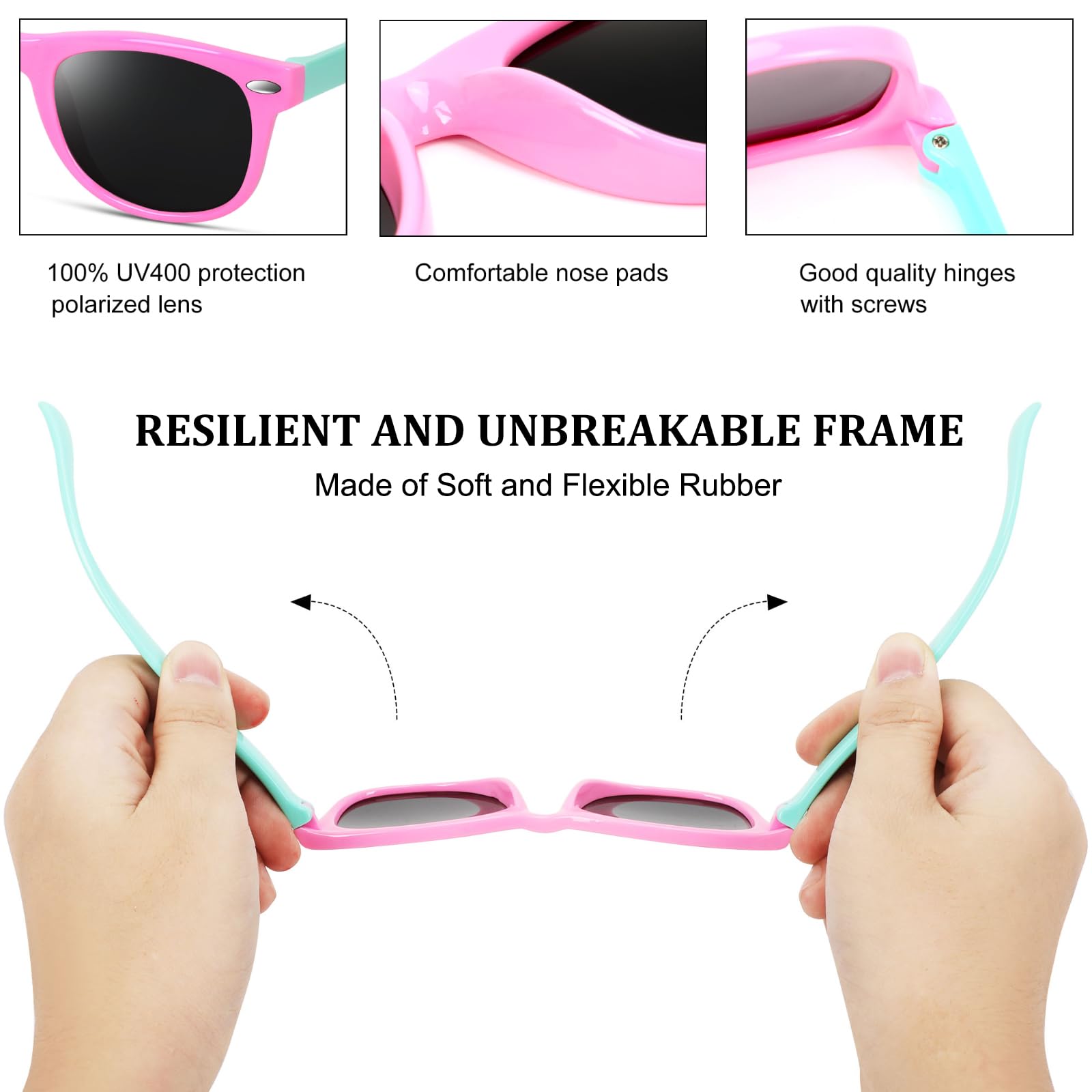 BEALER Gafas de sol polarizadas para niños y niñas, protección UV, goma flexible TPEE para niños de 3 a 9 años