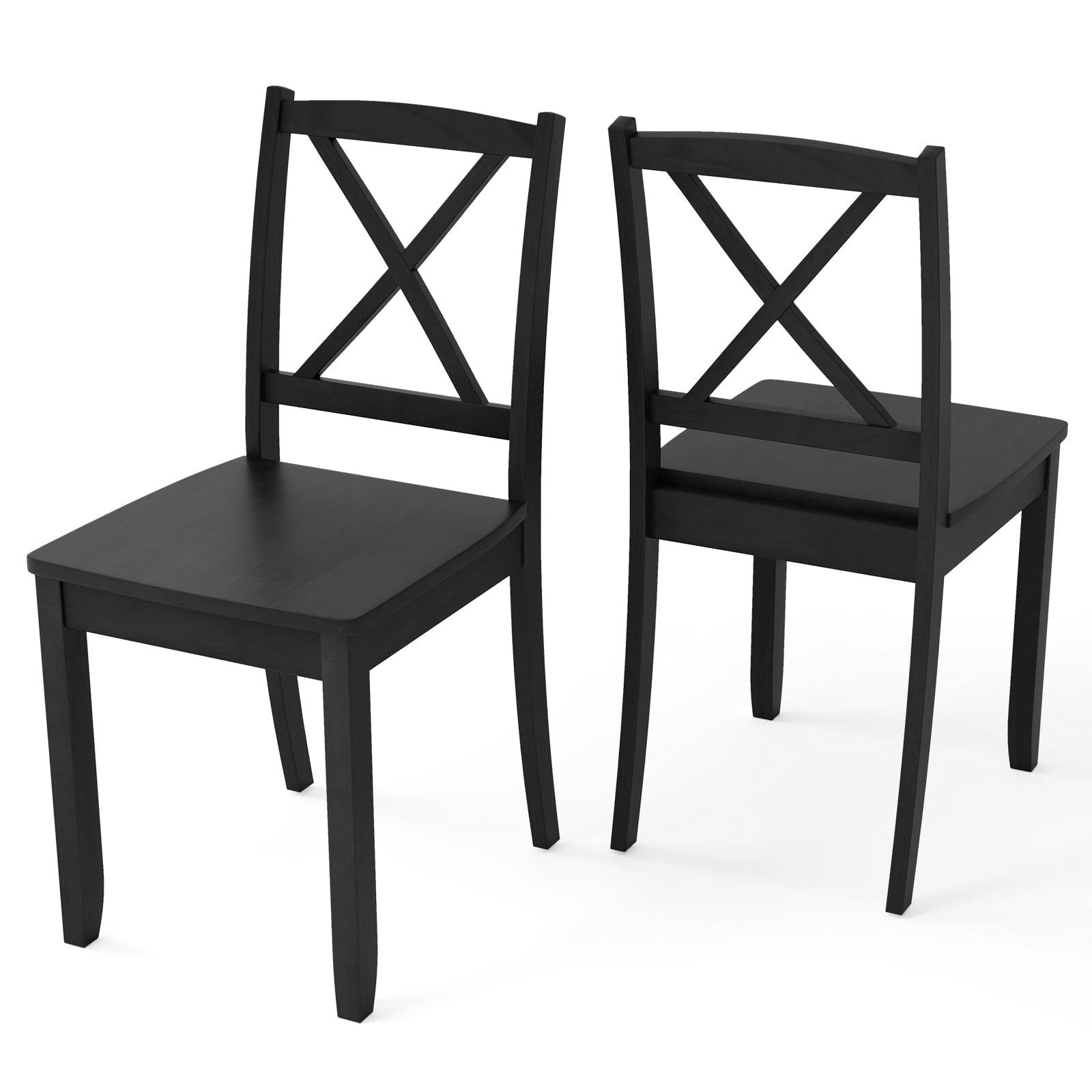 Giantex Wood Dining Chairs Set of 2, Armless Kitchen Chairs w/Rubber Wood Legs & Curved Backrest, Farmhouse Cross Back Diner Chairs, Wooden Side Chairs for Home Dining Room, Load 400 LBS, Black