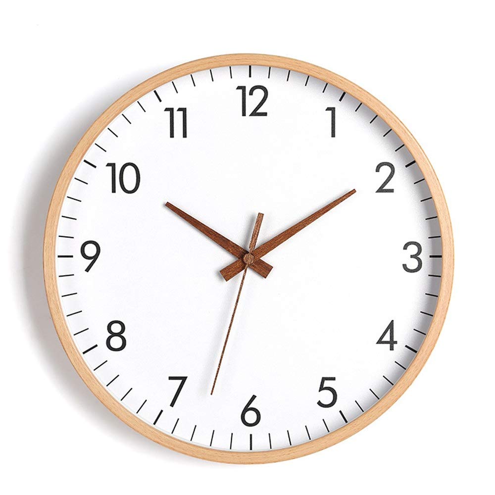 Horloge murale en bois massif rond muet WTL 10 pouces décorative avec mouvement du soleil pour salon