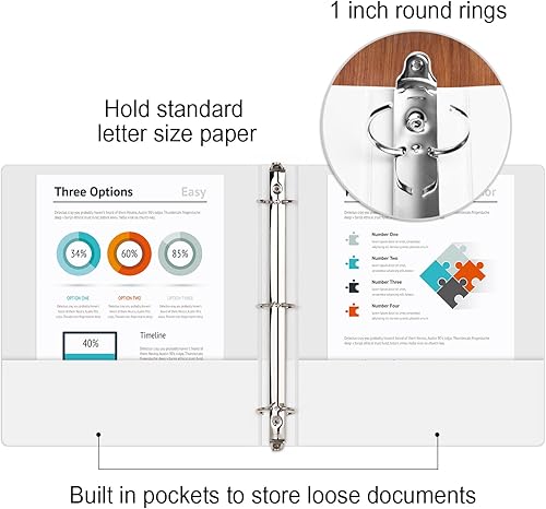 Miniatura 7 de COMIX Carpeta resistente de 3 anillos de 1 pulgada con cubierta transparente, carpeta de anillos redondos de 1 pulgada, sin PVC, capacidad de 200