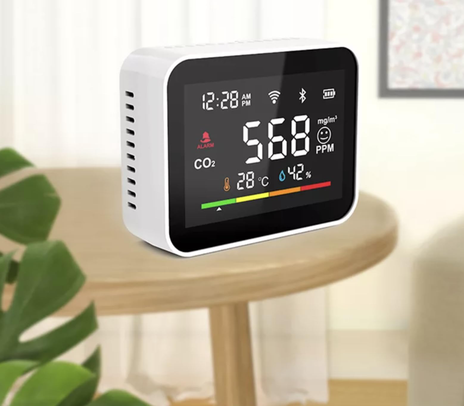 BOT Smart Detektor CO2 – Messgerät Luftqualitätsprüfer mit WiFi, Kohlenstoffdioxid Sensor, CO2 Anzeige, Temperatur Thermometer und Luftfeuchtigkeit Hygrometer