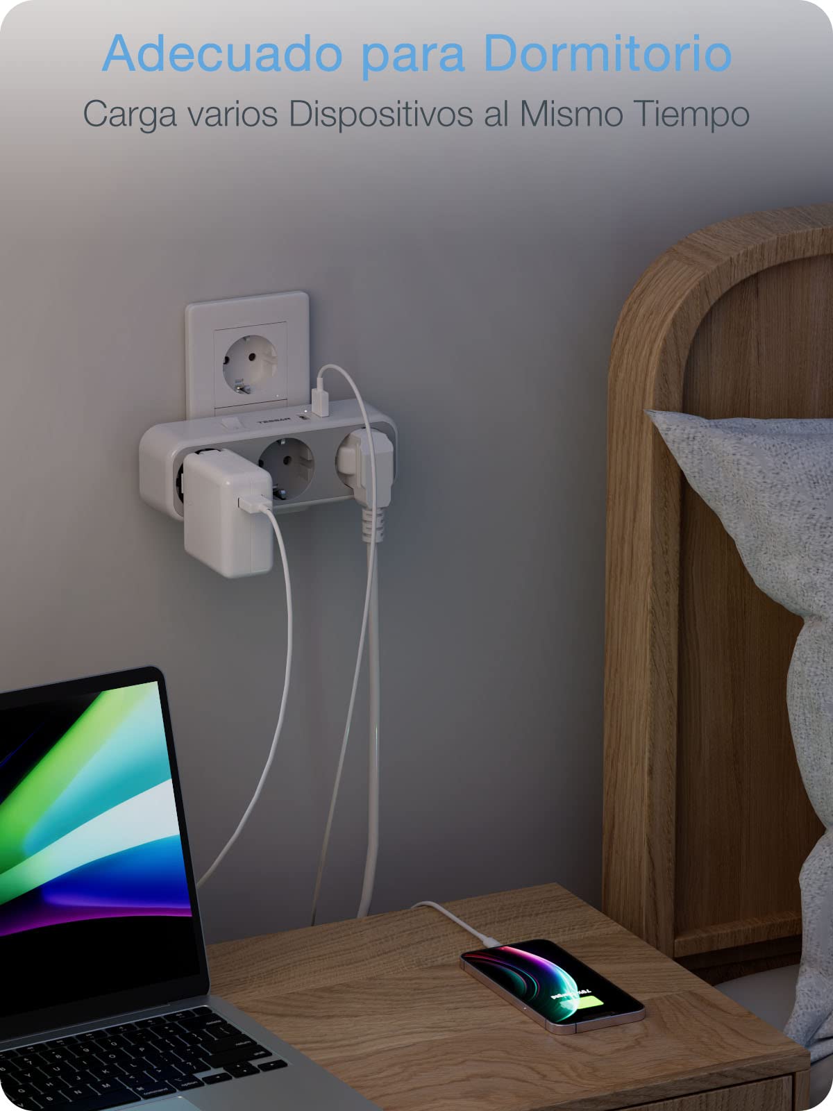 TESSAN Wielokrotna Wtyczka, 5 w 1 Wtyczka z Przełącznikiem, Wiele Wtyczek USB z 3 Wtyczkami i 2 Portami USB, Nowoczesne Wtyczki ścienne Kompatybilne z Telefonem, Podkładką, Mnożnikiem Wtyczki Domowej