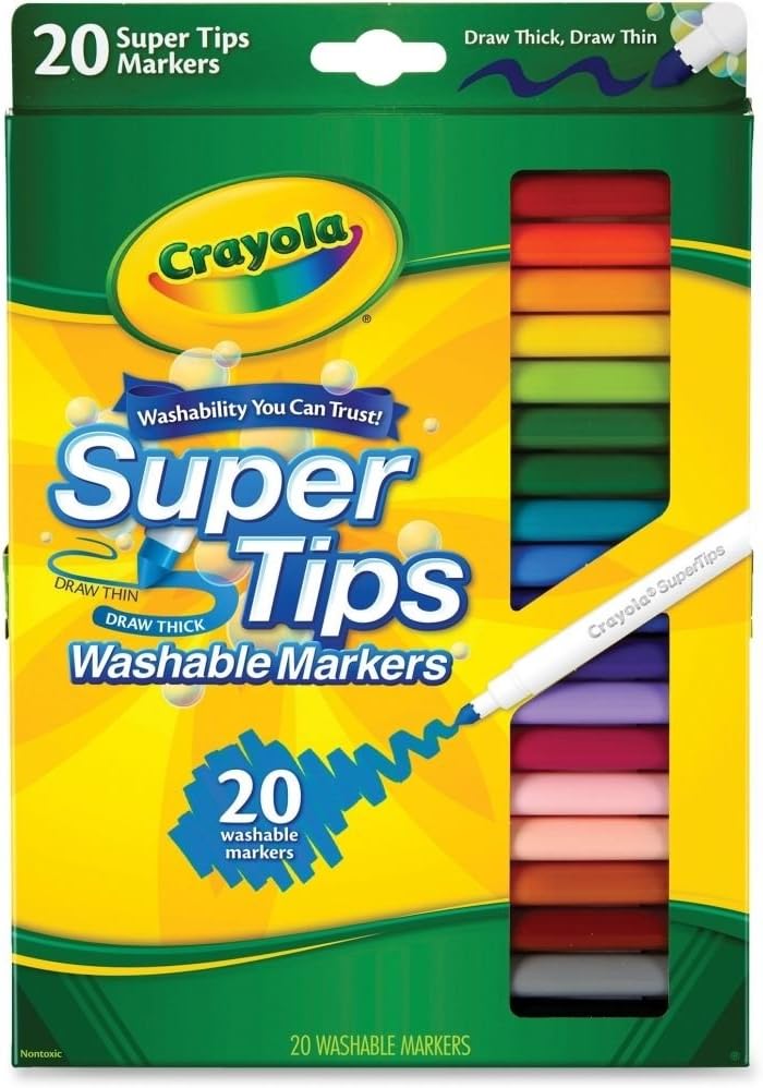 Crayola 588106 Washable Super Tips Markers, Assorted, 20/Set