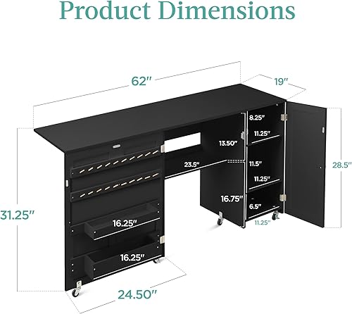 Vista 21 de Best Choice Products Mesa de costura plegable grande, estación de manualidades portátil multiusos y escritorio lateral con diseño compacto, ruedas