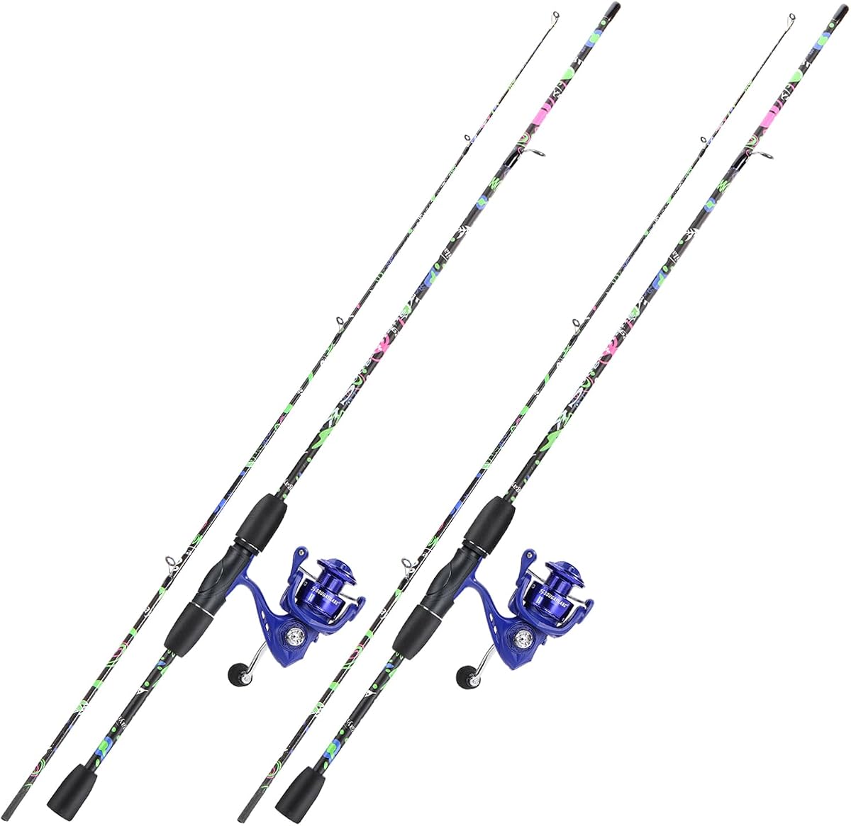 Sougayilang Fishing Rod Combo, 2-Piece 6-Foot Graphite & Fiberglass Rod with Anti-Reverse Spinning Fishing Reel