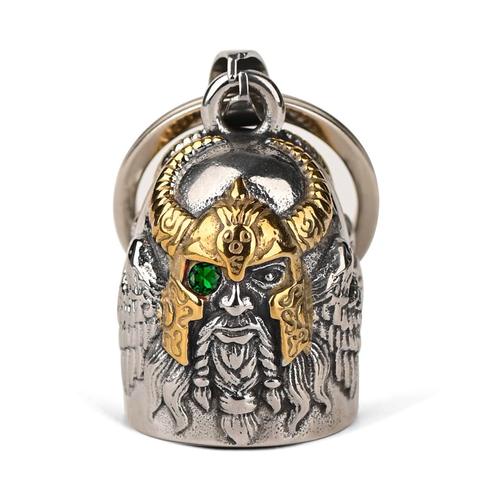 Midsmile Unisex 05-May Birthstone Odin Guardian Bell For Motorbikes: Viking Gremlin Bell Motorcycle, Keychain Key Rings Motorbike Accessories Lucky Viking Gifts For Men And Women