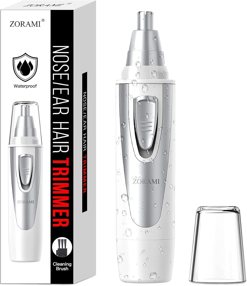 Ear and Nose Hair Trimmer Clipper - 2026 Professional Painless Eyebrow & Facial Hair Trimmer for Men Women,Battery-Operated Trimmer with IPX7 Waterproof,Dual Edge Blades for Easy Cleansing White