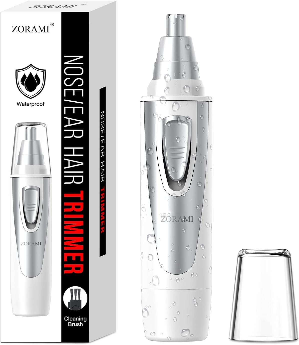 Ear and Nose Hair Trimmer Clipper - 2026 Professional Painless Eyebrow & Facial Hair Trimmer for Men Women,Battery-Operated Trimmer with IPX7 Waterproof,Dual Edge Blades for Easy Cleansing White