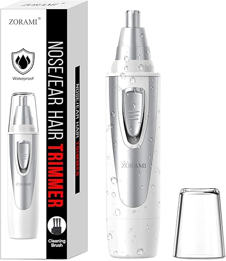 Ear and Nose Hair Trimmer Clipper - 2025 Professional Painless Eyebrow & Facial Hair Trimmer for Men Women, Battery-Operated Trimmer with IPX7 Waterproof, Dual Edge Blades for Easy Cleansing White