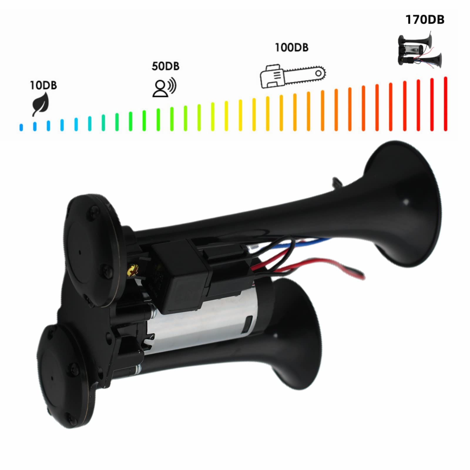 Clacson elettrico a doppio tubo da 24 V per moto, SUV, camion, moto d'acqua, ecc., 170 dB, materiale ABS universale, stile compatto, YYDA847