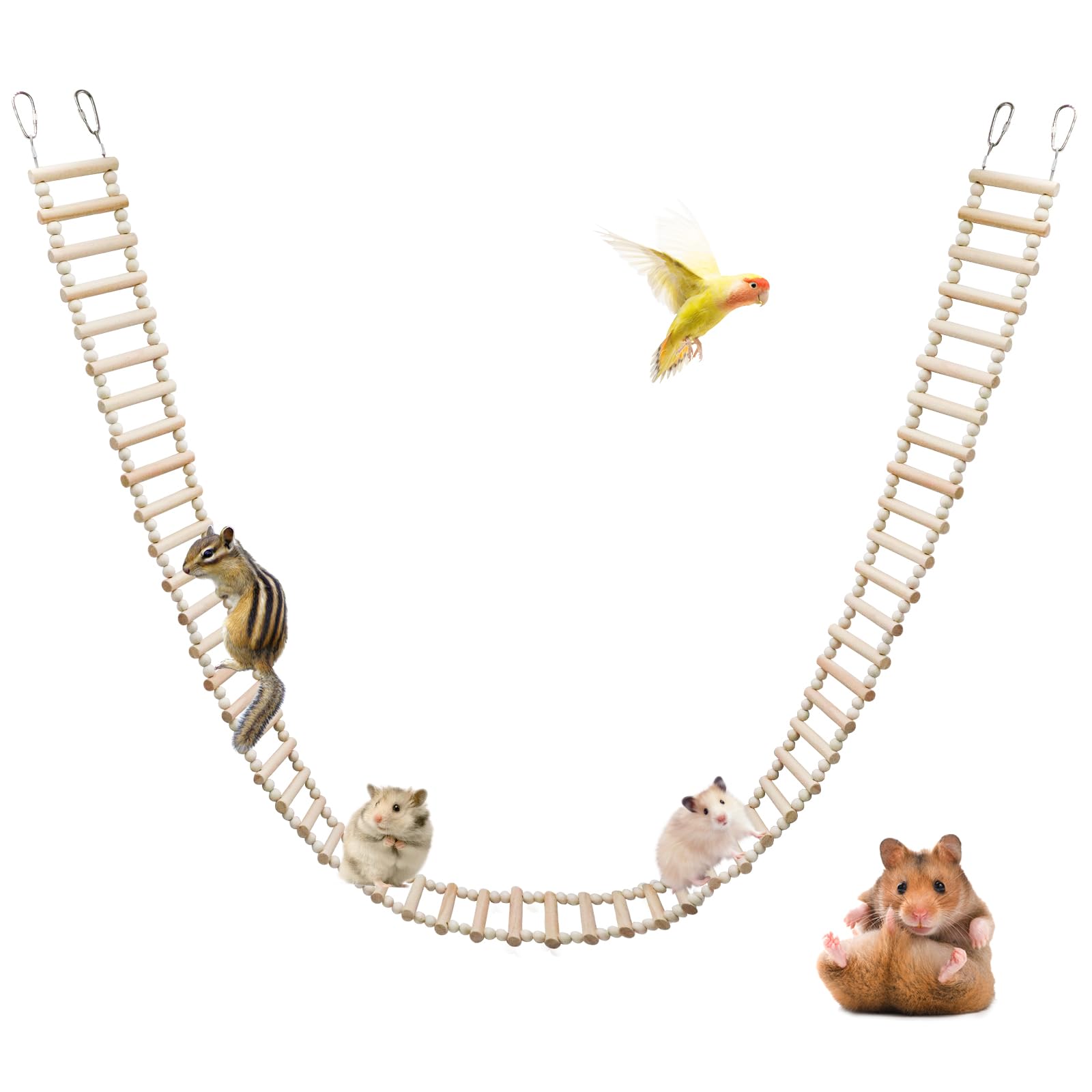 Rat Ladder Bridge Toy, Rat Climbing Toys, Natural Wooden Hamster Ladder Bridge Toy, Cage Accessories for Bird Parrot Cockatiel Sugar Gliders - 54 Steps - 74.6 x 3.14 Inch