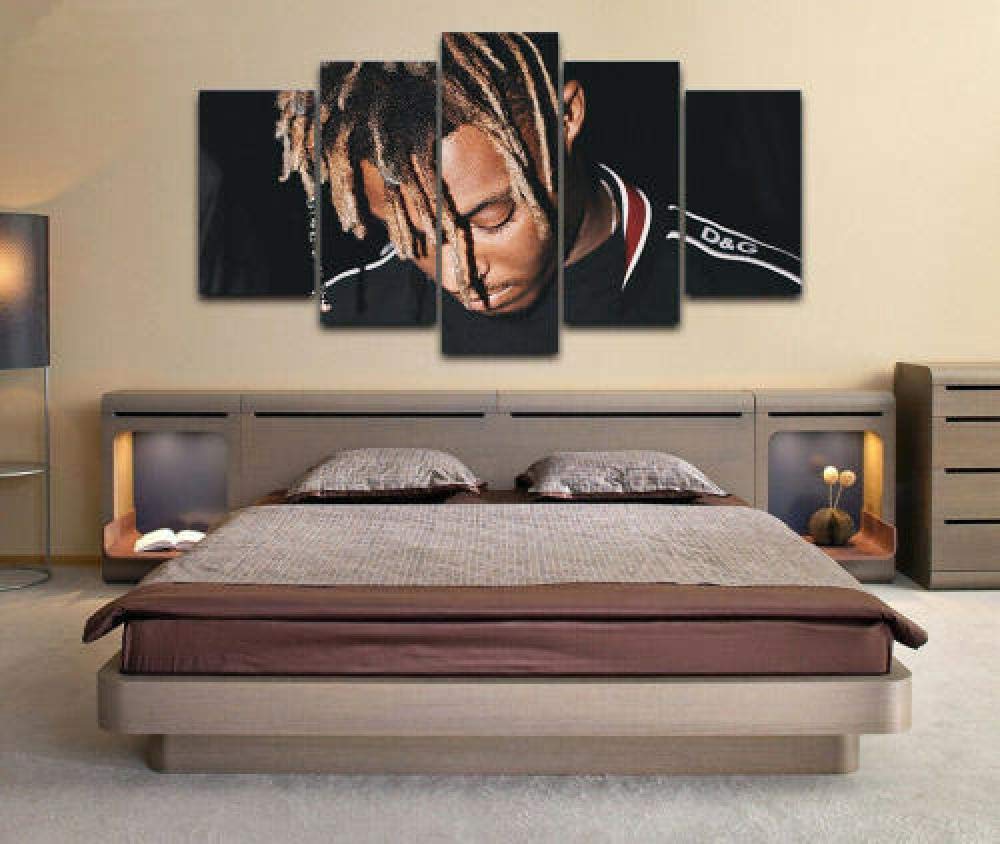 Leinwanddrucke-Breite:150Cm,Höhe:80Cm|Moderne Dekoration Leinwand Poster 5 Stück Wandkunst Juice Wrld Rapper 5 teilige Wandbilder Bild Schlafzimmer