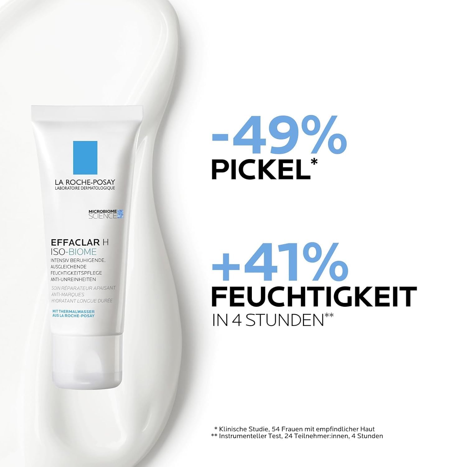La Roche Posay Feuchtigkeitspflege bei austrocknender Akne-Behandlung, Mildert Unreinheiten und regeneriert, Mit Niacinamid und Provitamin B5, Effaclar H Iso-Biome, 40 ml