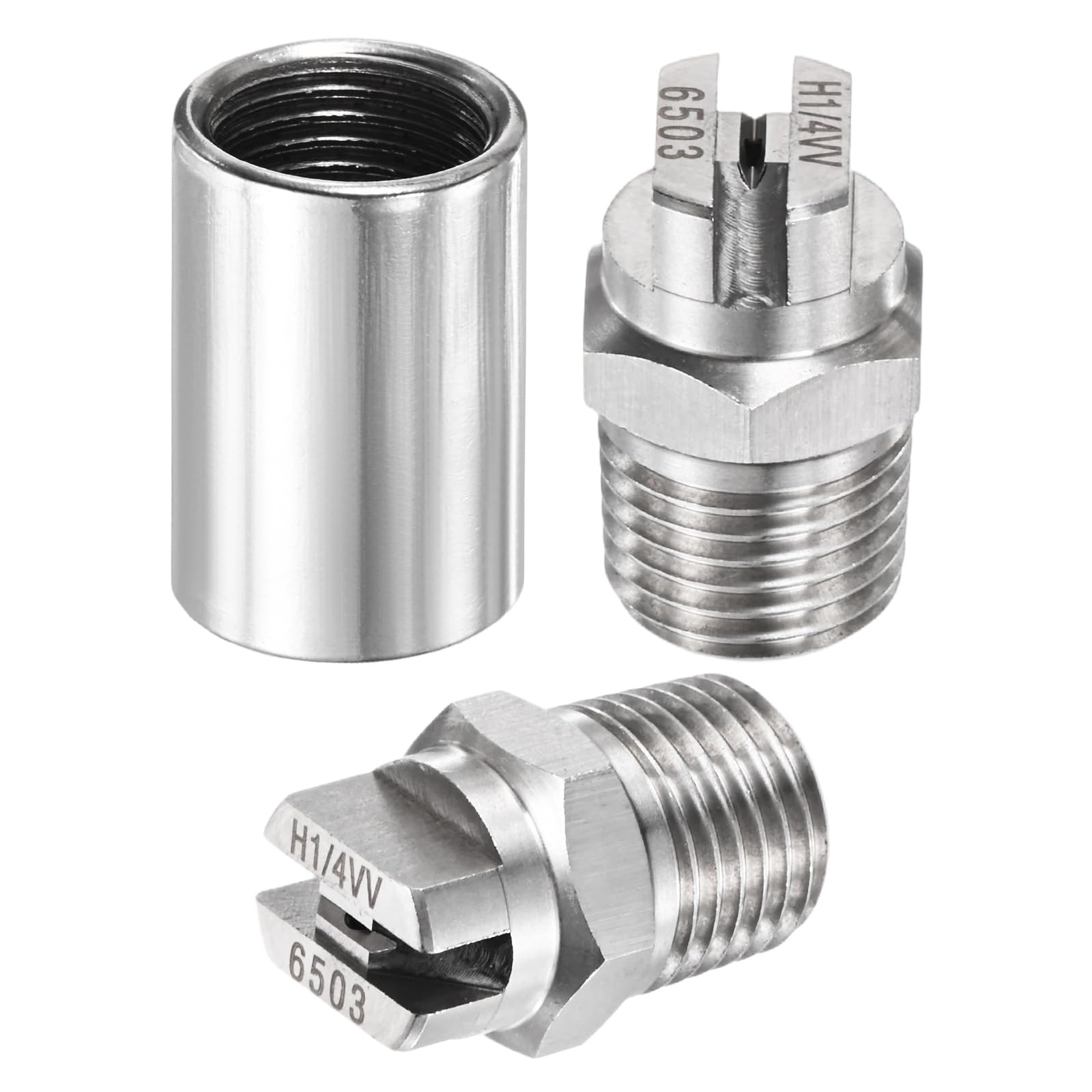TIXIPEM 1/4" BSP Male 65 Degree Flat Fan Spray Tip [1SET] - High Pressure Washer Spray Nozzle with 1/4" BSP Female Pipe Fitting Used for Water Guns - [Stainless Steel-1.1MM]