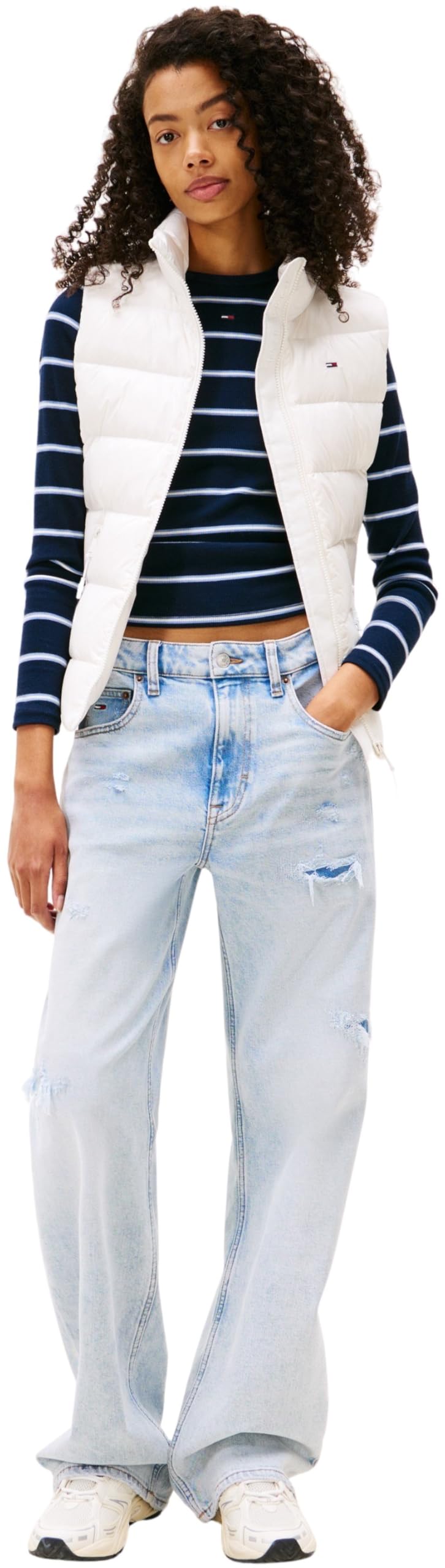 Tommy Jeans Veste sans Manches Femme Slim Zip Print Down avec Col Montant