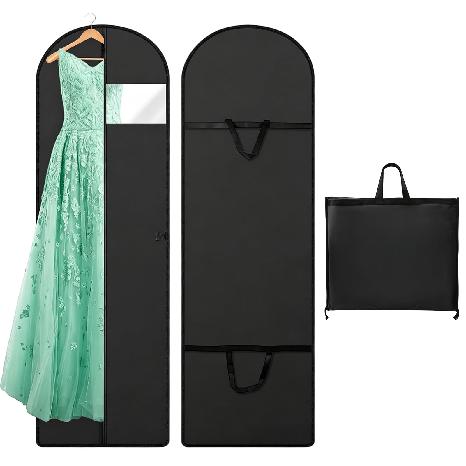 Luabue 2 Pack Long Dress Bags 72 Inches Black Dress Covers Garment Bags Foldable Wedding Dress Bag Clothes Protector Bags Moth Proof Long Suit Carriers for Women Bridesmaid Prom Dress Travel