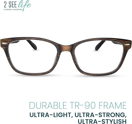 Miniatura 8 de Anteojos de lectura con textura de madera marrón madera para hombres y mujeres para lucir únicos con visión clara, lectores fuertes y duraderos para