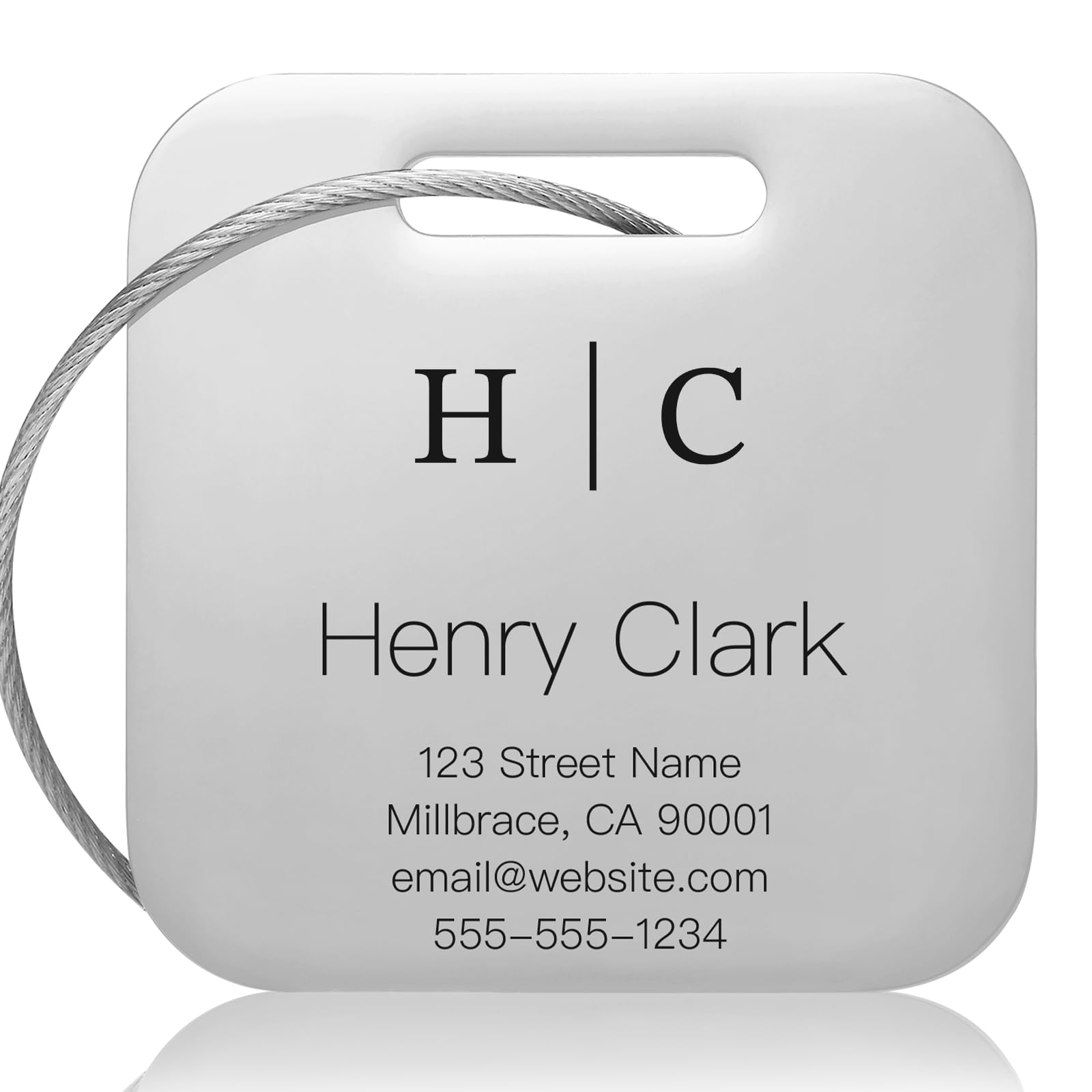 Personalized Luggage Tags for Suitcases - Stainless Steel Custom Luggage Tags for Backpacks & Bags, Sturdy, Waterproof & Heavy Duty (Silver/Square)