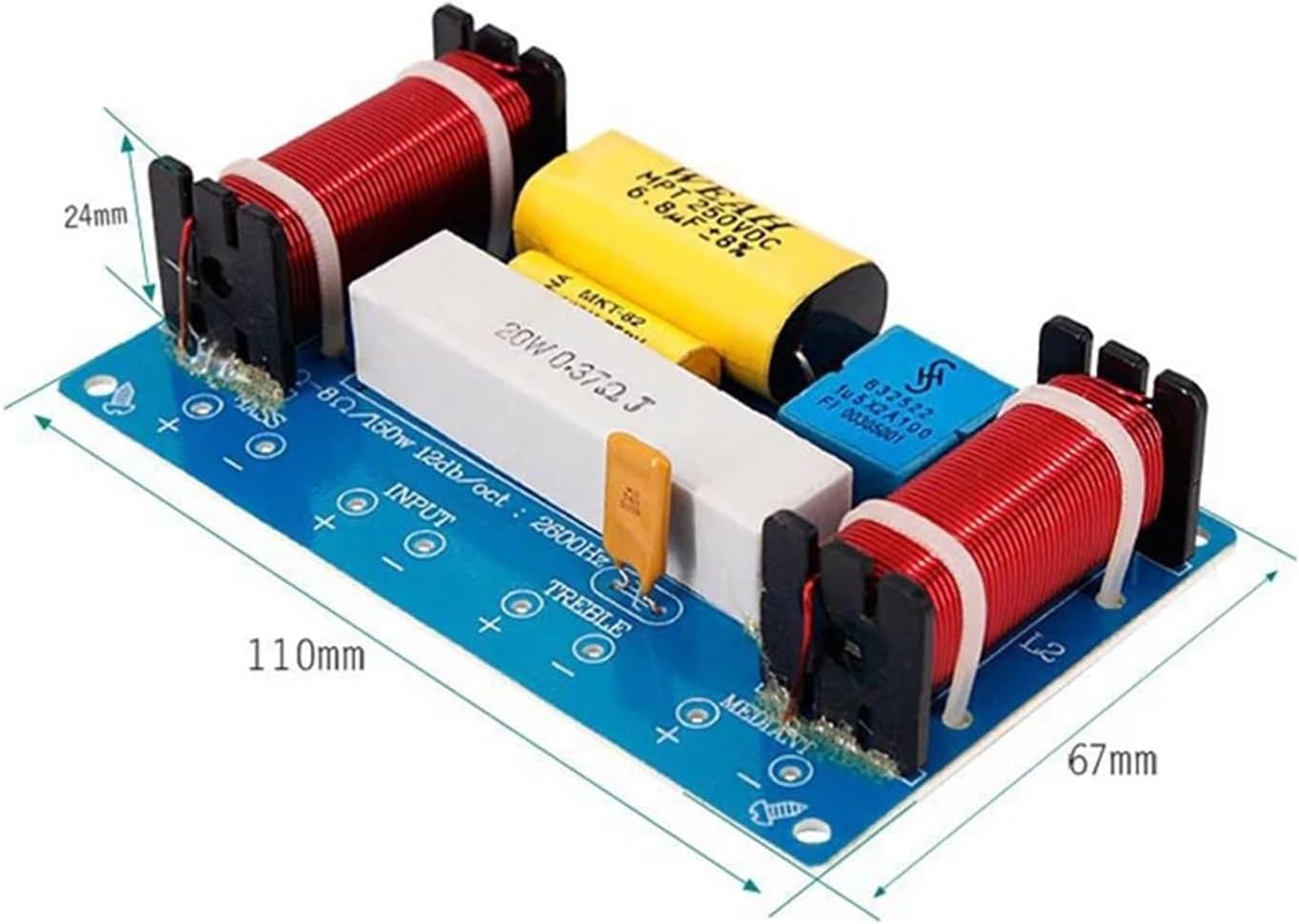 2PCS 150W 3Way Audio HiFi Filter Circuit Board Stereo Speaker Crossover Filters Treble/Alto/Bass 3 Unit Frequency Dividers