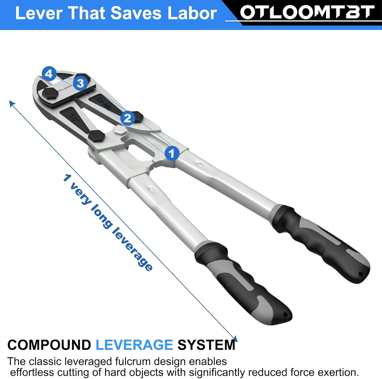 OTLOOMTBT 18 In Heavy Duty Bolt Cutter - Industrial Chromium Molybdenum Steel Ergonomic Design, Effortless Cutting for Locks, Chains, Fences & Rebars | Long Lifespan for Construction, Locksmiths & DIY