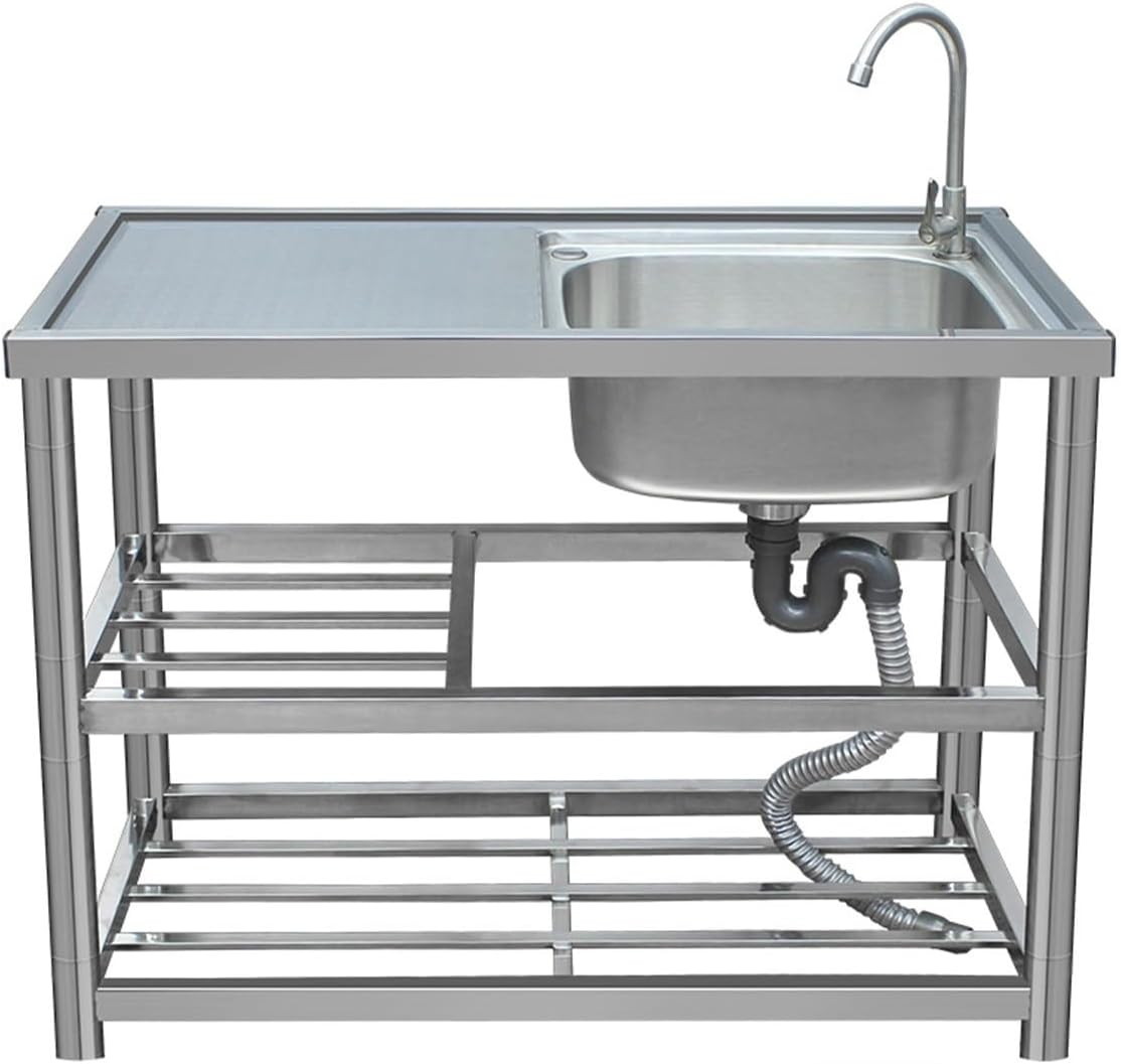 Commercial Multifunctional Stainless Steel Restaurant Sink with Hot and Cold Faucet, Home Modern Kitchen Sink with Stand, Portable Industrial Workshop Sink for Kitchen, Hotel, Restaurant ( Color : Rig