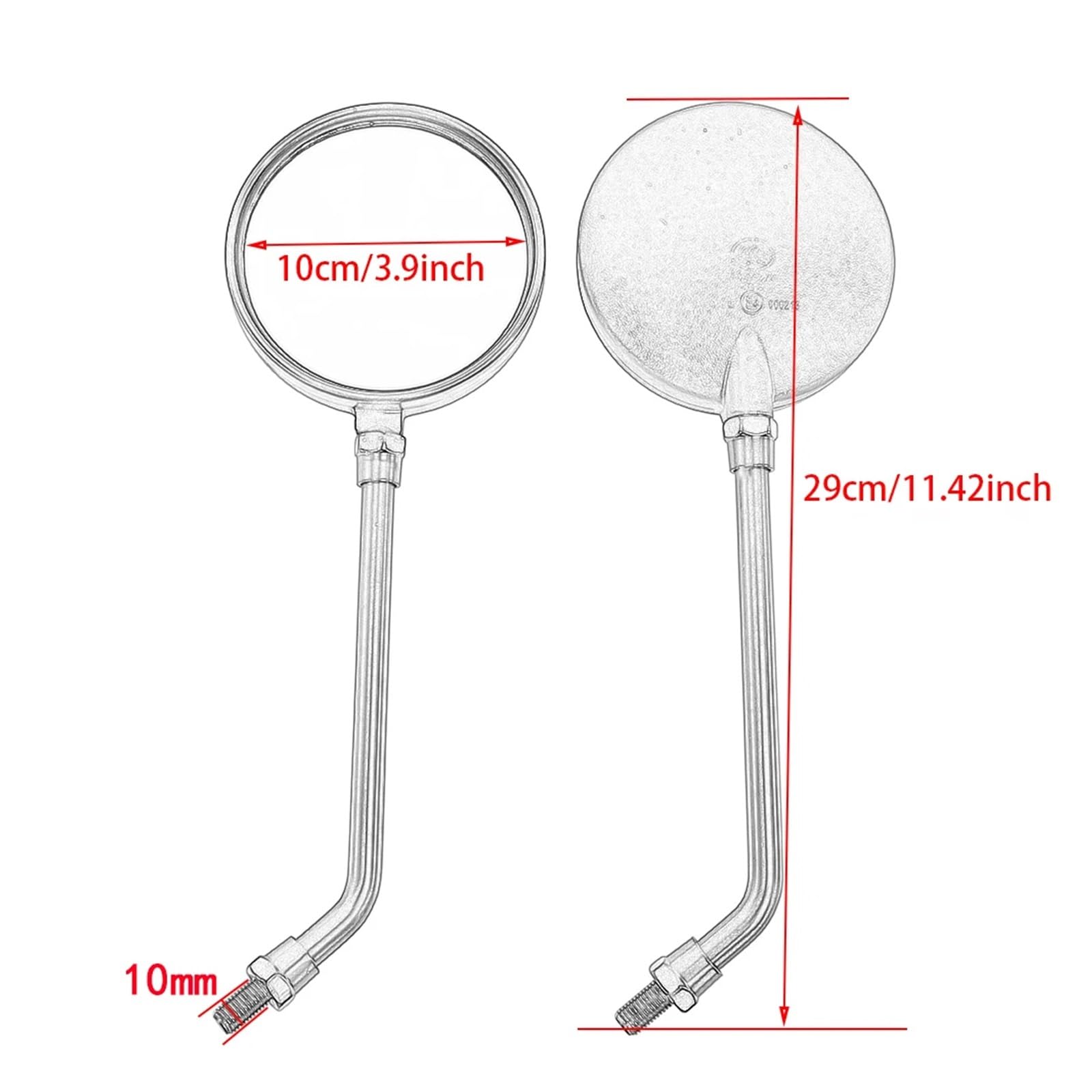 Specchietto Retrovisore per Bicicletta 1 paio di specchietti retrovisori rotondi neri da 10 mm for moto(Long Stem)