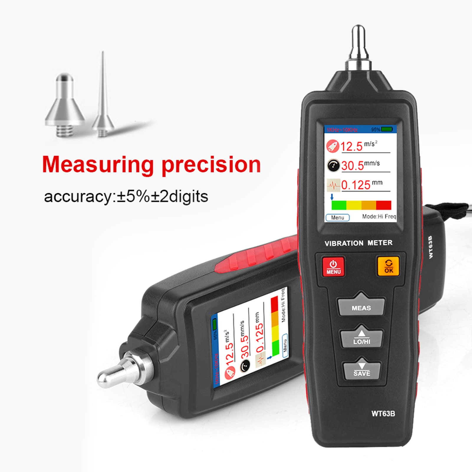 Jadeshay Medidor de Vibración,Digital Vibrómetro Pantalla LCD con Velocidad Aceleracion y Desplazamiento Portáti Analizador de Vibrometro para Industria,Construcción,Automoción y Equipos Electrónicos