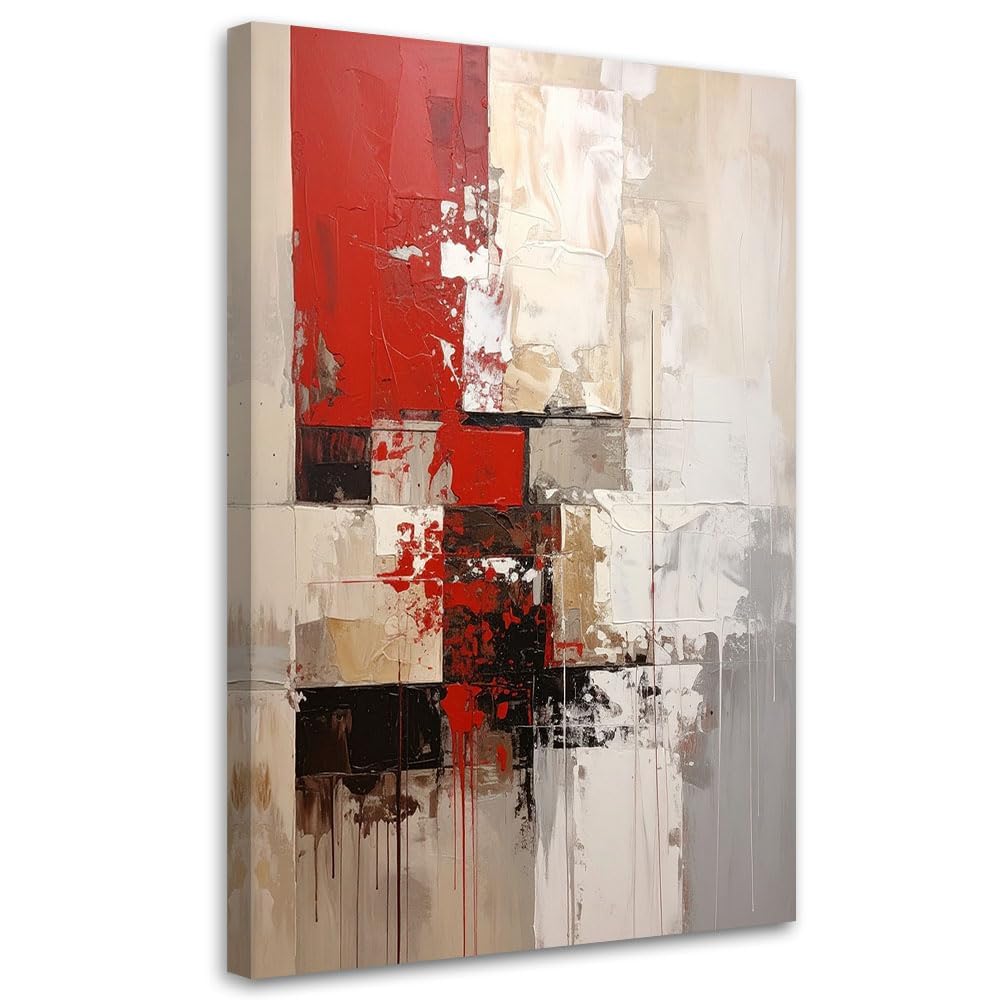 Tableau Abstrait Salon Moderne Rouge et Gris Chic BOSKMS - 7