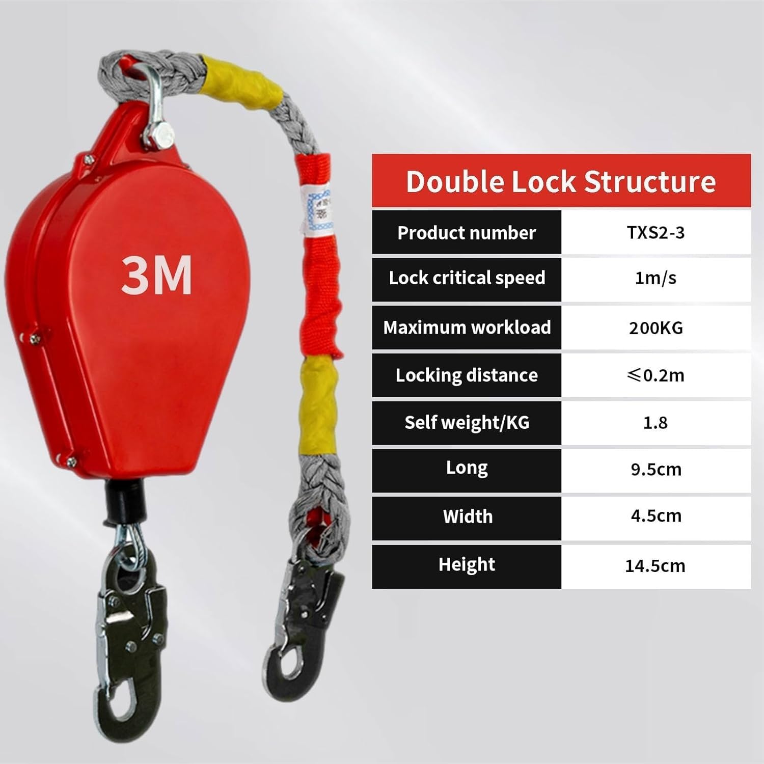 Dispositivo Anticaídas Retráctil, Arnes de Seguridad Anticaídas Retráctil con Gancho Autoblocante, 3m/5m/10m/15m/20m Línea de Vida Autorretráctil para Trabajos en Alturas y Tejados, Carga: 200kg ( Siz
