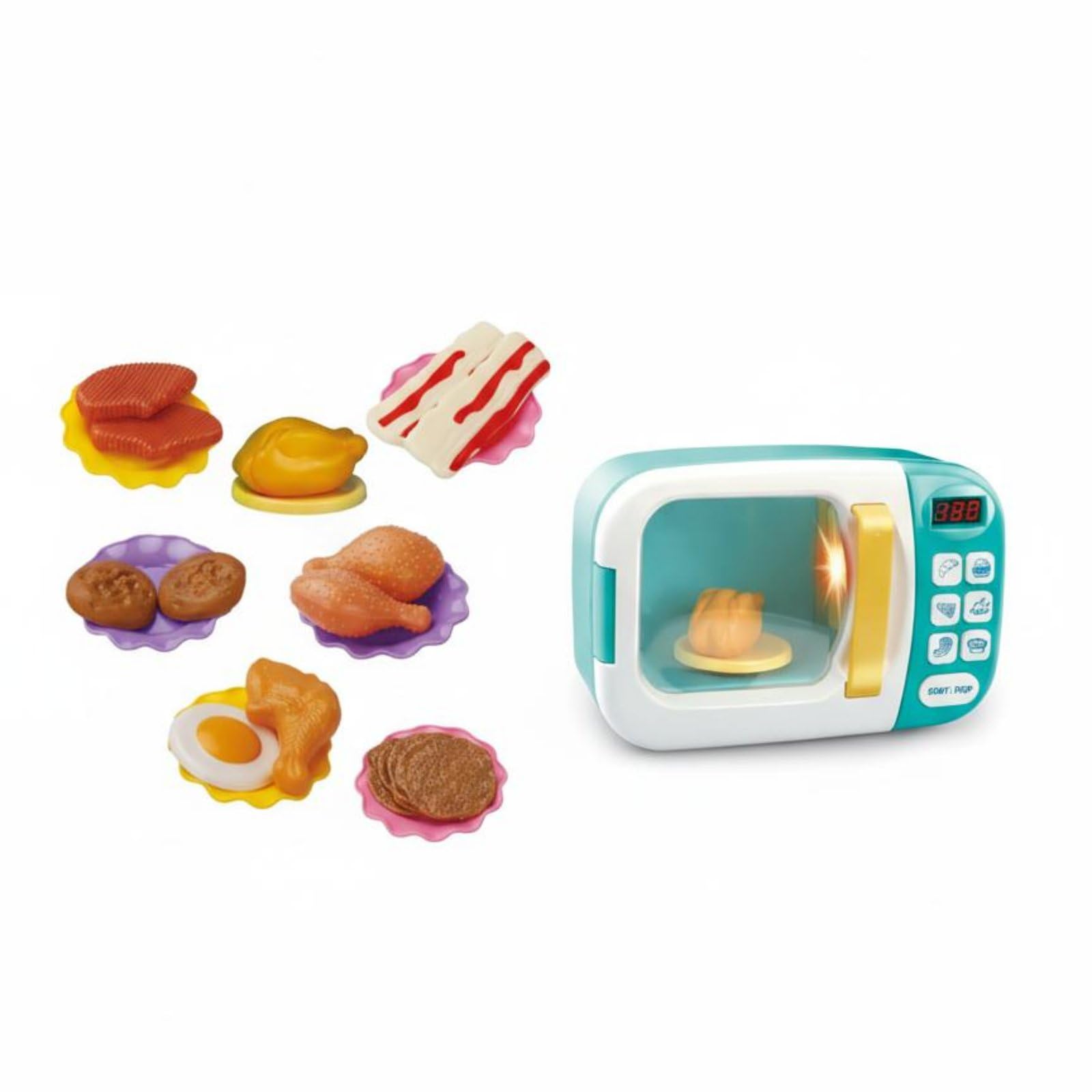 31 Pieces Working Timer Toy Microwave Oven Educational Electronic Microwave Toy Light and Sound Effects Pretend Kitchen Appliance Set Rotating Turntable for Preschoolers, Toddlers, Playroom-image-31