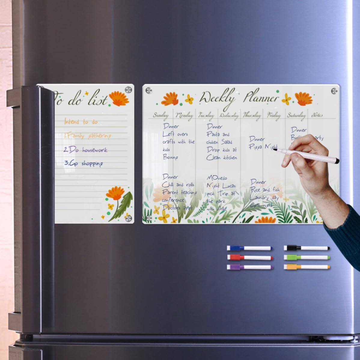 Calendario Settimanale Planner in Acrilico per Frigorifero Lavagna Magnetica Trasparente Cancellabile per Organizzare Programmi Quotidiani da Frigo
