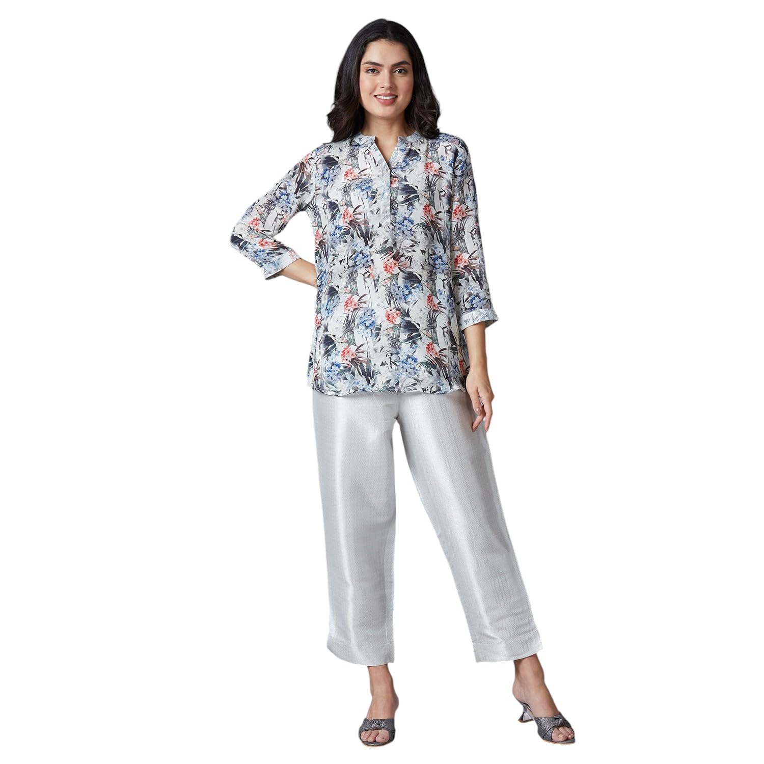 Women's || White Multi Floral Printed Top with Brocade Trims || Viscose Material || Top for Women || Short Kaftan-image-31