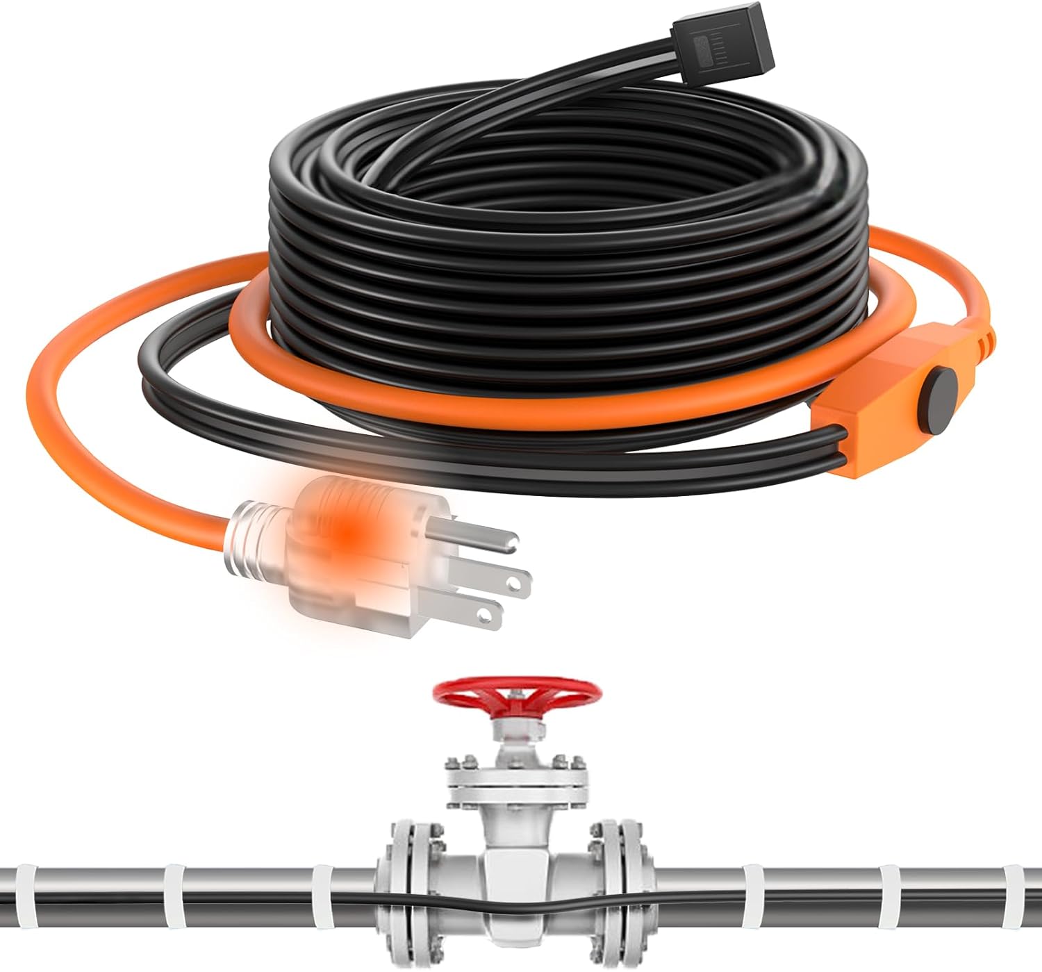 3FT Pipe Heat Tape and Heat Cable with Built-in Thermostat, Easy Install, Prevents Freezing for Metal and Plastic Pipes, Keeps Water Flowing at -40°F, 7W/ft, 120V